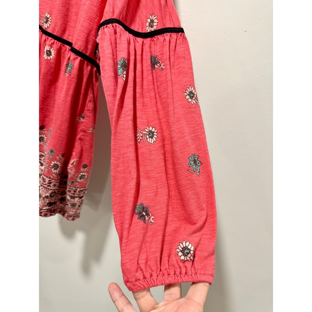 Lucky Brand Womens Pink Floral Border Print Peasant Blouse Long Sleeve Top L - Picture 4 of 7